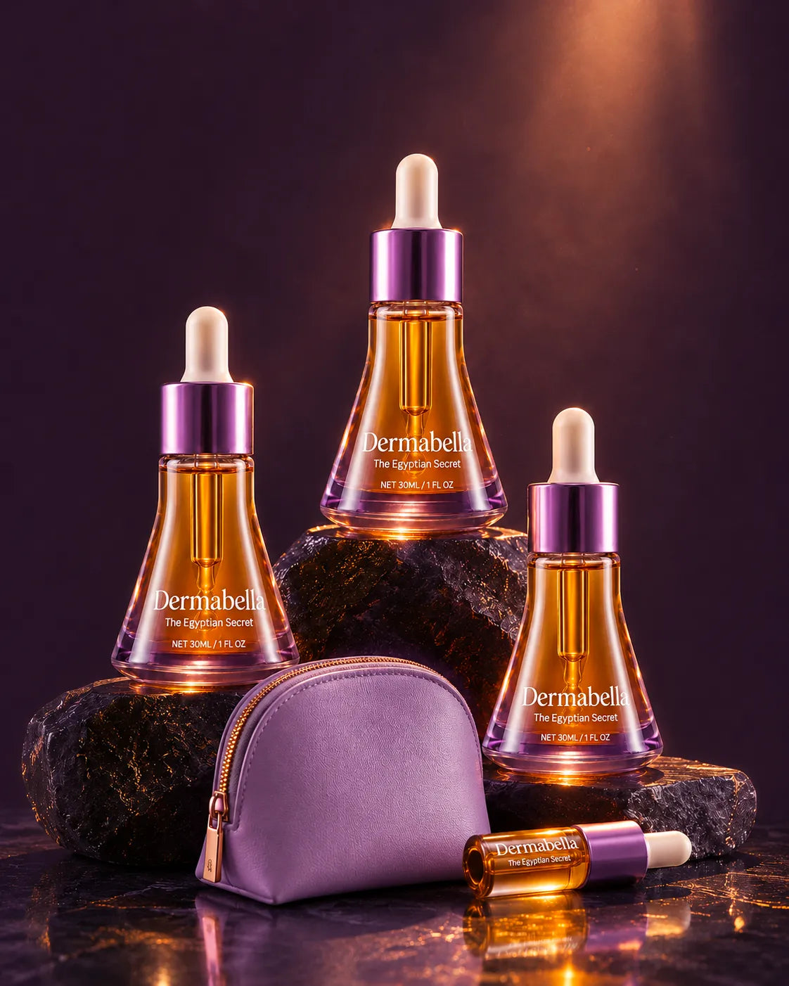 Bundle Dermabella con branding — 3 flaconi, pochette e mini siero