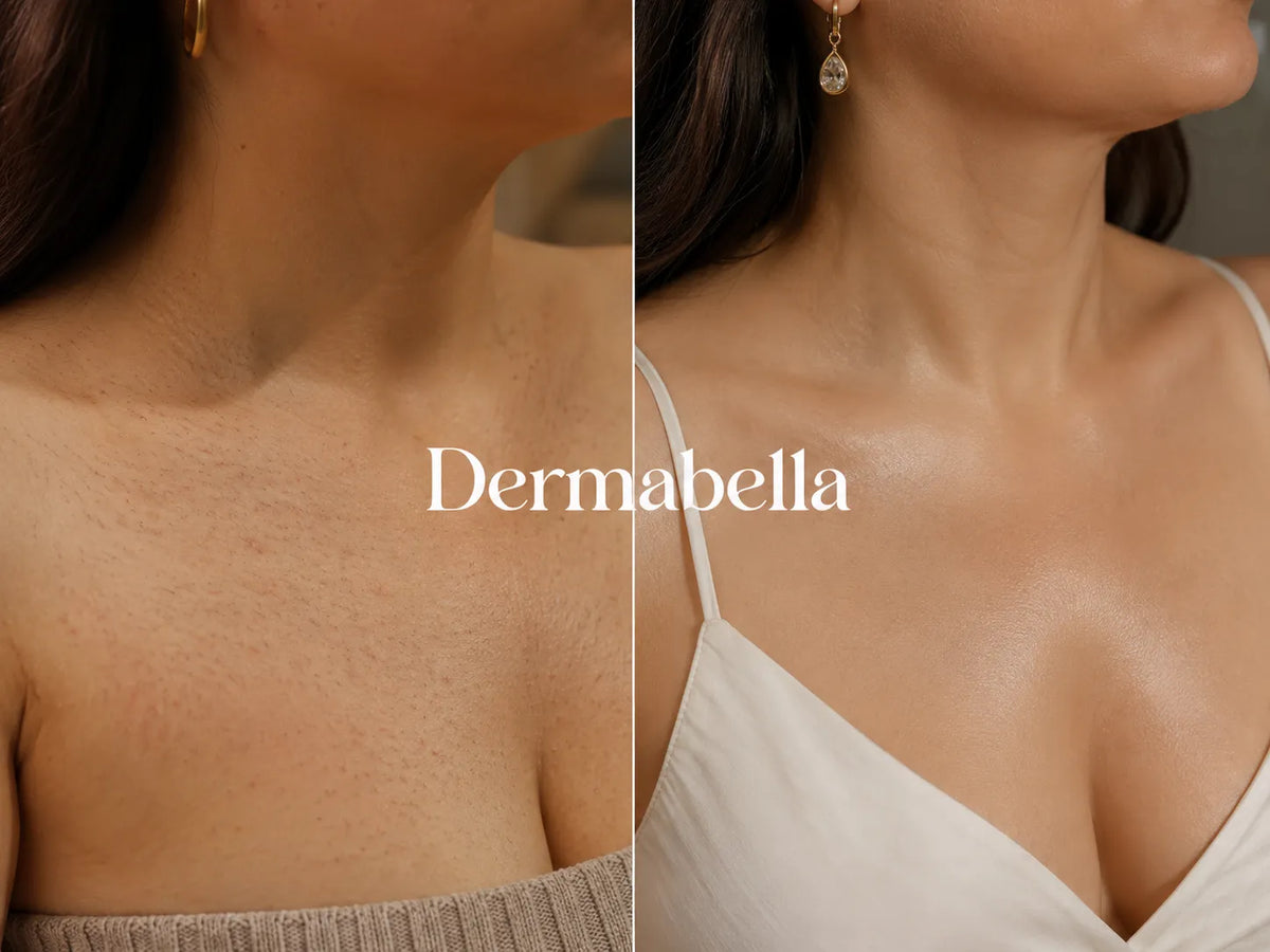 Risultato prima e dopo su collo e decollete con Dermabella